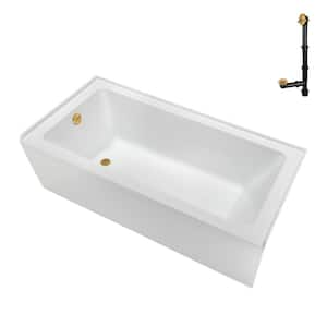 60 in. x 30 in. Soaking Acrylic Alcove Bathtub with Left Drain in Glossy White, External Drain in Brushed Gold