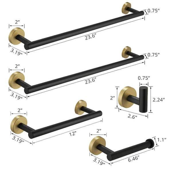 Tahanbath 5-Piece Bath Hardware Set with Mounting Hardware Include Towel Bar in Matte Black and Brushed Gold Wall Mounted, Matte Black&Brushed Gold