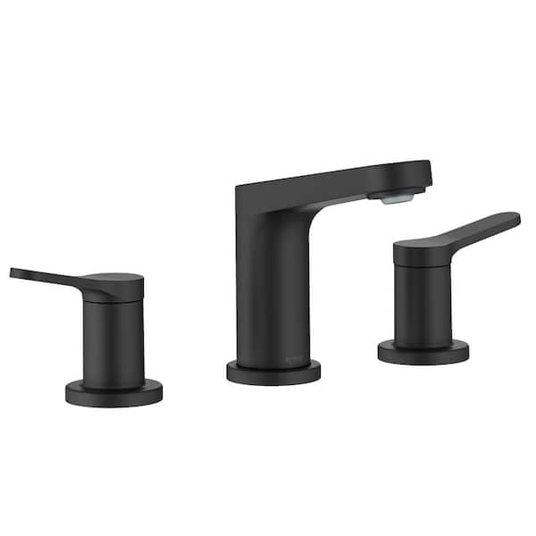 Indy 2-Handle 8 in. Widespread Bathroom Faucet in Matte Black with Pop Up Drain and Supply Lines