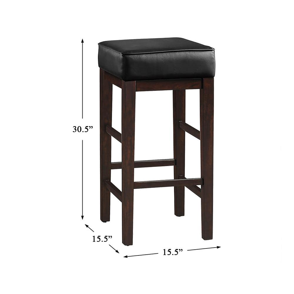 Black Faux Leather Espresso Wood Backless Bar Stools, 30.5" Set of 2
