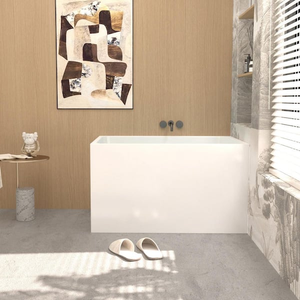 43 in. x 27.5 in. Acrylic Soaking Freestanding Rectangle Bathtub with Chrome Drain in Glossy White