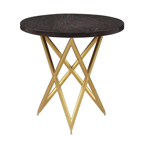 Armen Living Atala Brown Veneer End Table with Brushed Gold Legs