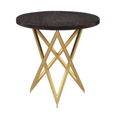 Atala Brown Veneer End Table with Brushed Gold Legs