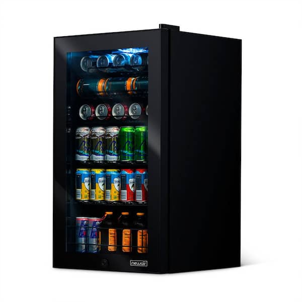 19 in. 126 (12 oz.) Can Freestanding Beverage Cooler Fridge with Adjustable  Shelves, Modern Black
