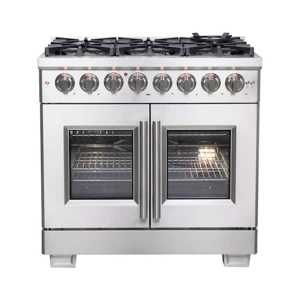 Forno Capriasca 36 in. Freestanding French Door Double Oven Dual Fuel Range 6 Burners Stainless Steel