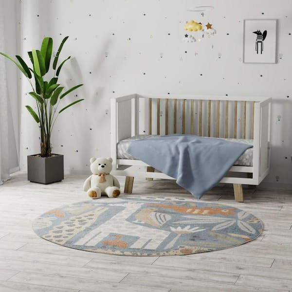 Astra Machine Washable Multicolor 4 ft. x 4 ft. Graphic Contemporary Round Area Rug