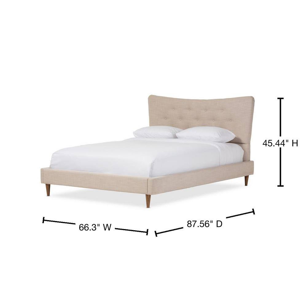 Hannah Beige Queen Linen Upholstered Platform Bed with Tufted Headboard