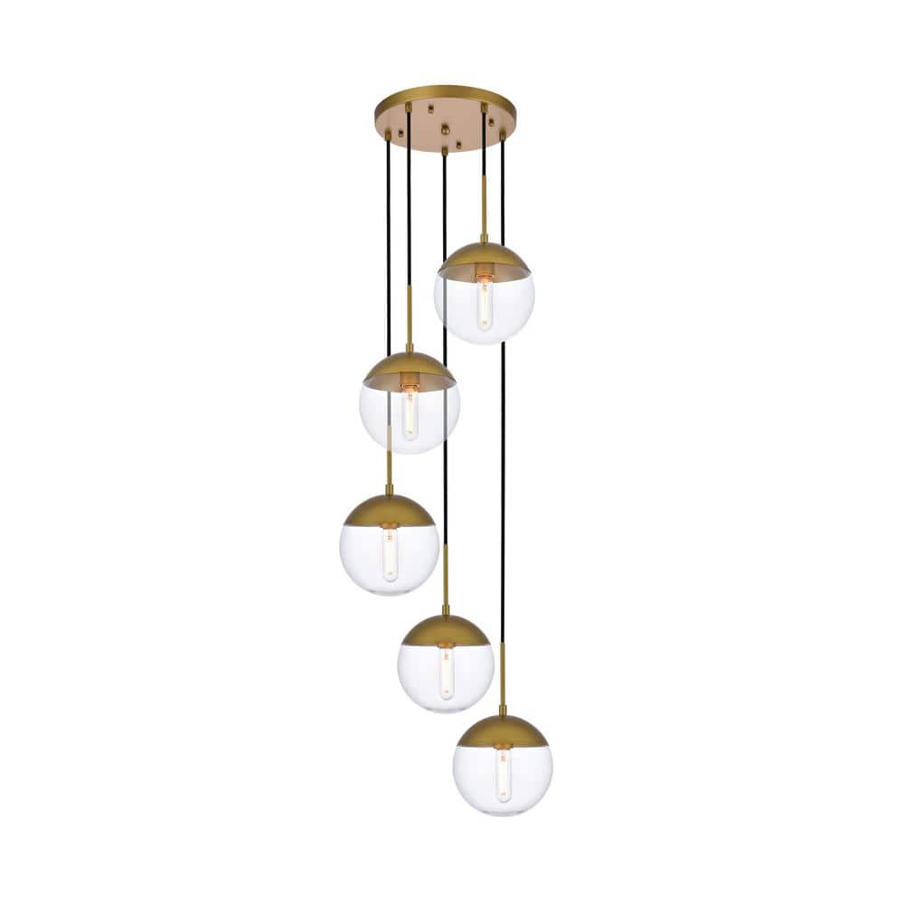 Timeless Home Ellie 5-Light Brass Pendant with 8 in. W x 7.5 in. H Clear Gl