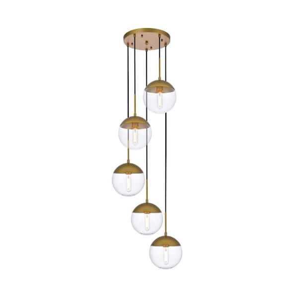 Timeless Home Ellie 5-Light Brass Pendant with 8 in. W x 7.5 in. H ...