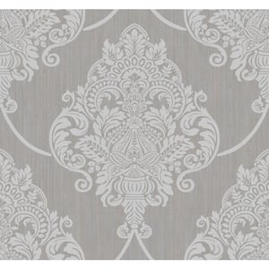 Seabrook Designs Puff Damask Silver Glitter and Ivory Paper Strippable ...