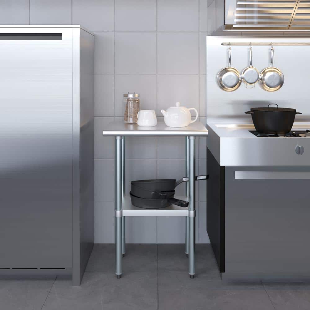 24" Stainless Steel Prep Table with Galvanized Undershelf