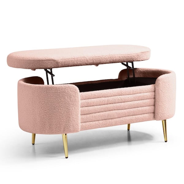 Unbranded 47.6 in. W x 19.7 in. D x 19.7 in. H Pink Plywood Linen Cabinet with Storage Bench Ottoman Stool