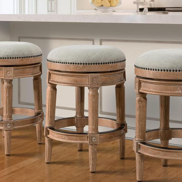 Weathered Natural Finish, Round Seat Counter-Height Bar Stool