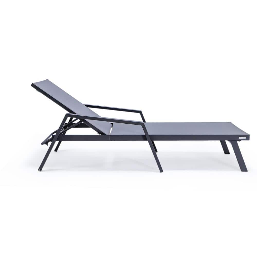 Dark Gray Aluminum Patio Chaise Lounge Chair with Arms and Cushions