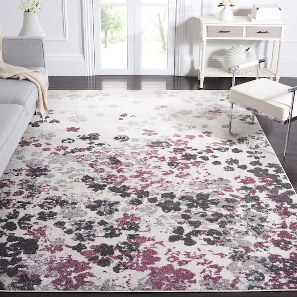 Adirondack Ivory/Purple 10 ft. x 14 ft. Floral Speckled Area Rug