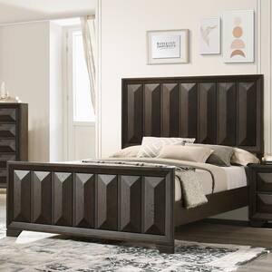 Pinnete Brown Wood Frame King Panel Bed with Vertical Faceted Panel Headboard and Footboard