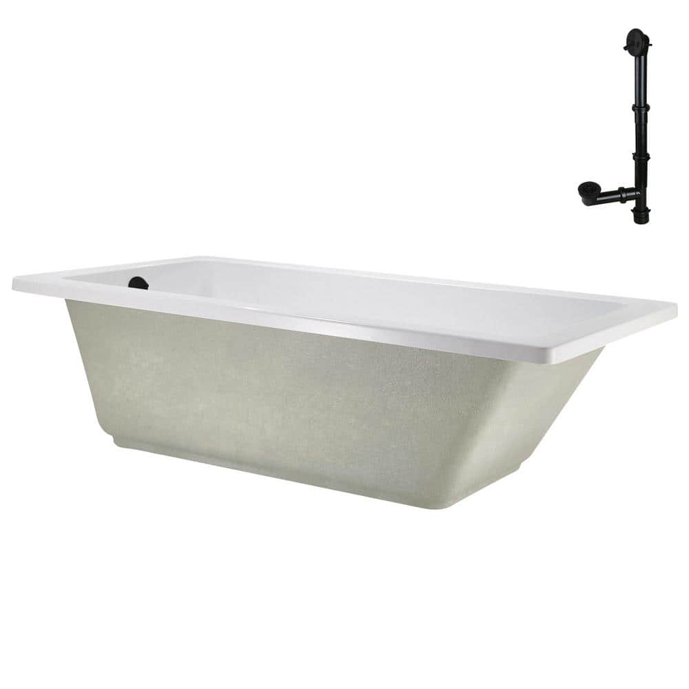 66" x 34" Glossy White Acrylic Soaking Drop-In Bathtub with Matte Black Trim