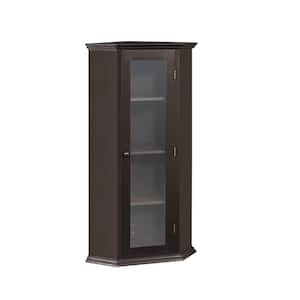 16.1 in. W x 16.1 in. D x 42.4 in. H Freestanding Brown Linen Cabinet with Glass Door