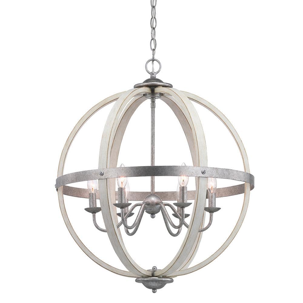 Progress Lighting Keowee 6-Light Galvanized Orb Chandelier with Antique  White Wood Accents P400129-141 - The Home Depot