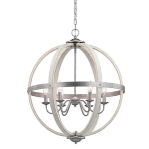 Keowee 6-Light Galvanized Orb Chandelier with Antique White Wood Accents