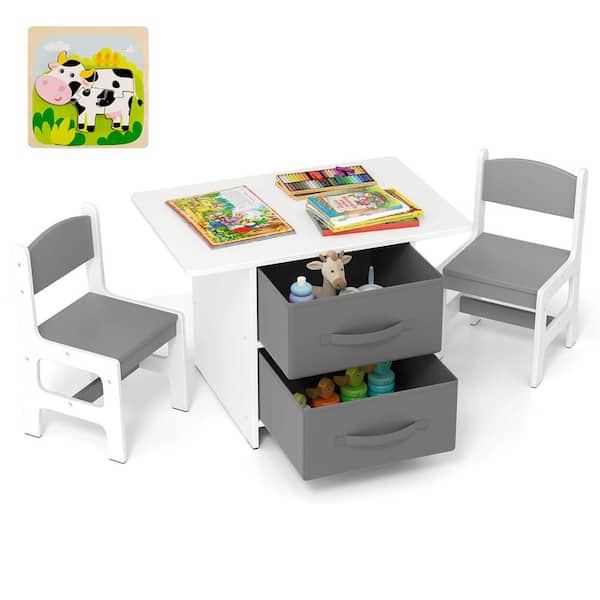 3-Pieces Rectangular Wood Top Grey Kids Bar Table Set