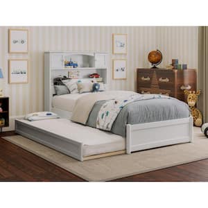 Hadley White Solid Wood Frame Twin Platform Bed with Panel Footboard and Twin Trundle