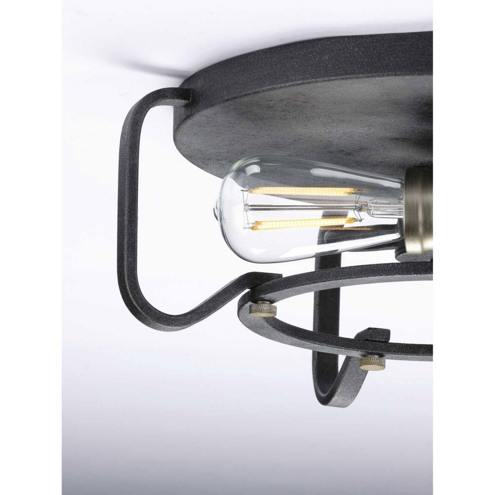 Foster 16" Black Iron 2-Light Flush Mount Ceiling Fixture
