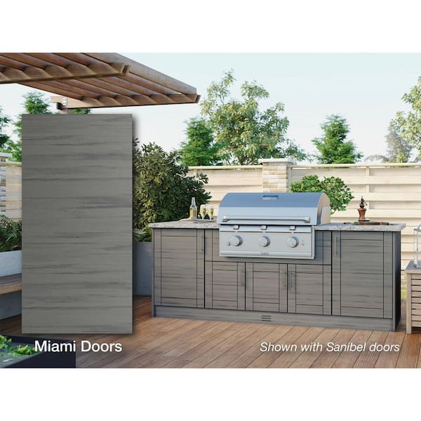Miami Dark Ash 14-Piece 91.25 in. x 34.5 in. x 28.5 in. Outdoor Kitchen Cabinet Island Set