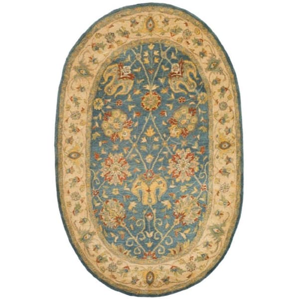 Antiquity Blue 5 ft. x 7 ft. Oval Speckled Border Area Rug