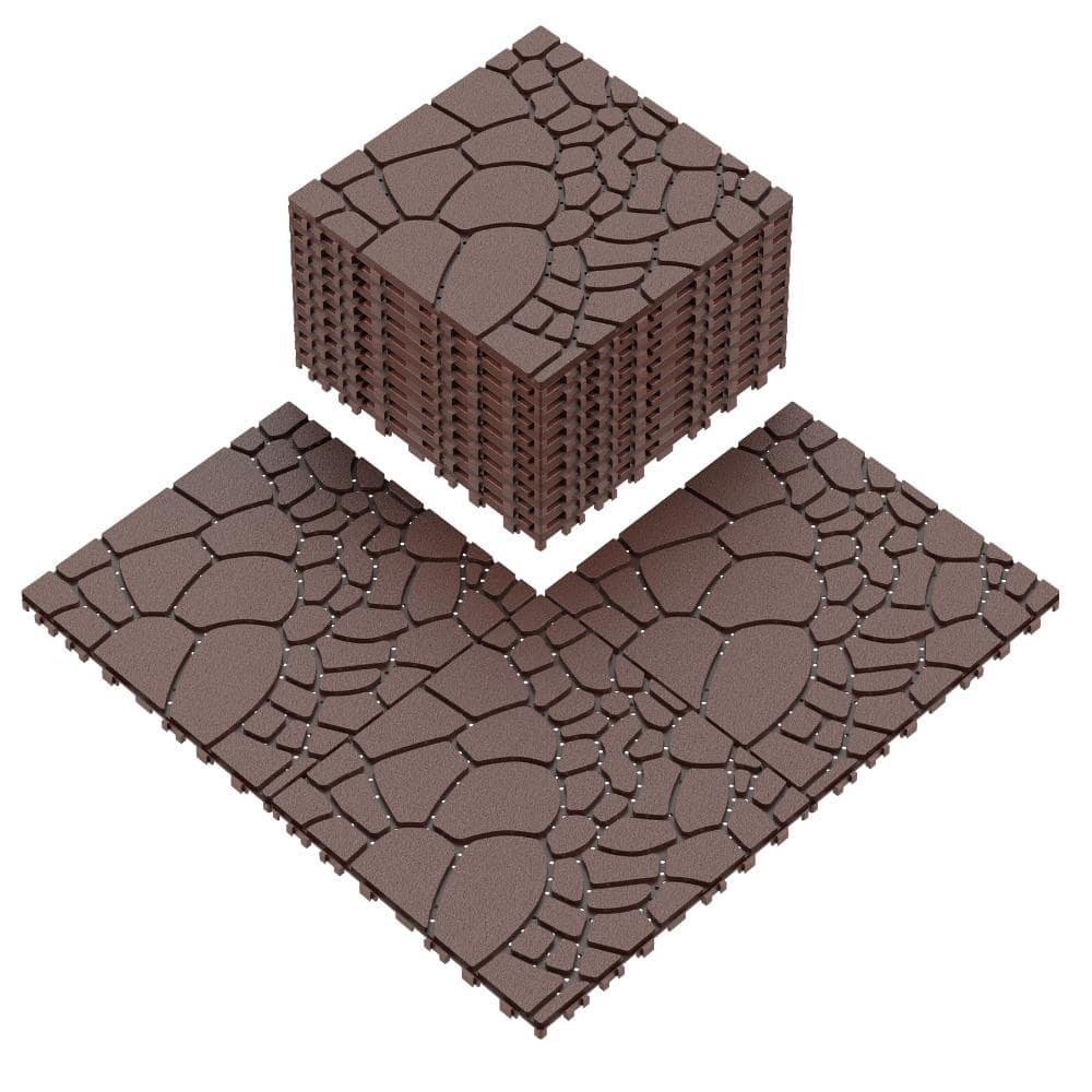 12 in. x 12 in. Plastic Interlocking Deck Tiles, Stone texture Outdoor Flooring Tile in Brown (44-Pack) price history on PriceWatchPro