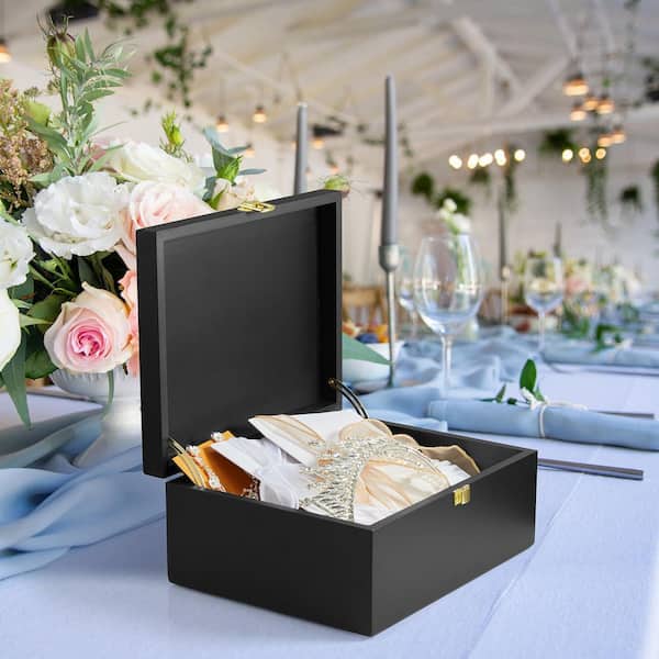 11 in. W Large Black Wood Decorative Keepsake Box with Hinged Lid