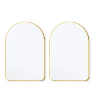 24 in. W x 36 in. H Arched Framed Wall Bathroom Vanity Mirror in Gold 2-PCS