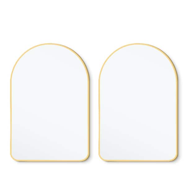 NEUTYPE 24 in. W x 36 in. H Arched Framed Wall Bathroom Vanity Mirror in Gold 2-PCS
