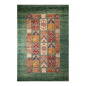 One-of-a-Kind Traditional Green 7 ft. x 10 ft. Hand Knotted Tribal Area Rug