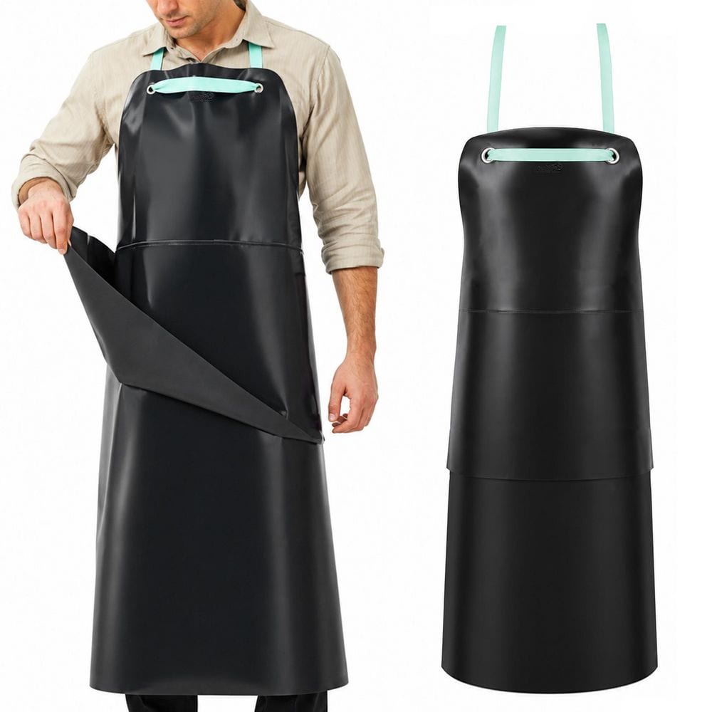 Premium Heavy Duty PVC Leather Apron, Chemical and Water Resistant Double Layer Apron