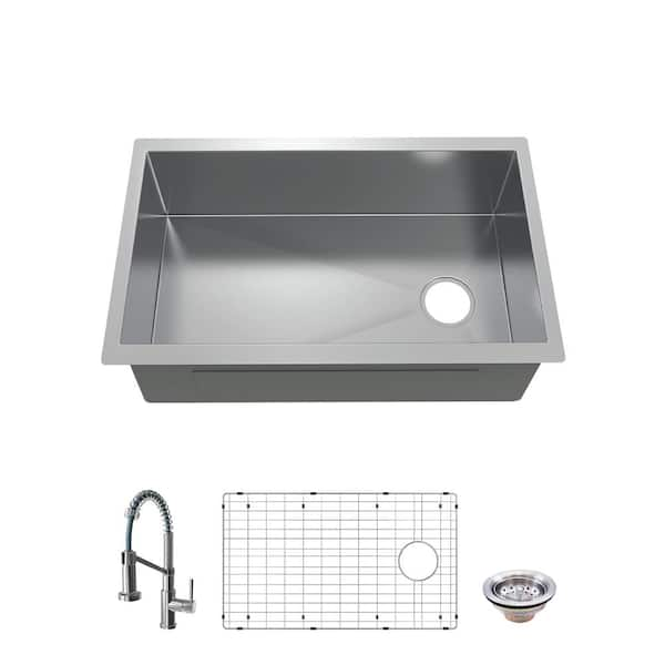 Glacier Bay Zero Radius Undermount 18g Stainless Steel 27 in. Single Bowl Workstation Kitchen Sink with Accessories