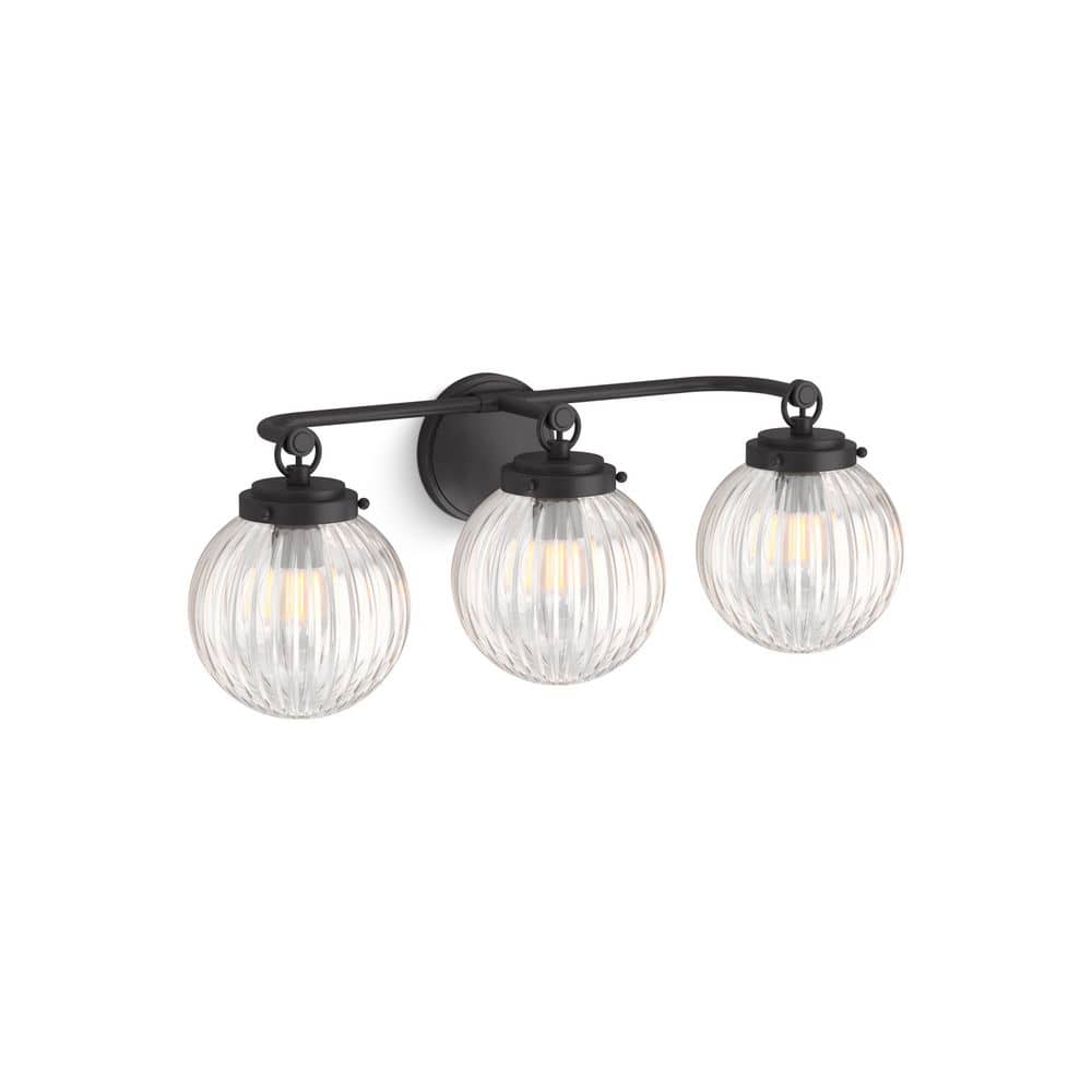 Matte Black Three-Light Wall Sconce with Glass Spheres