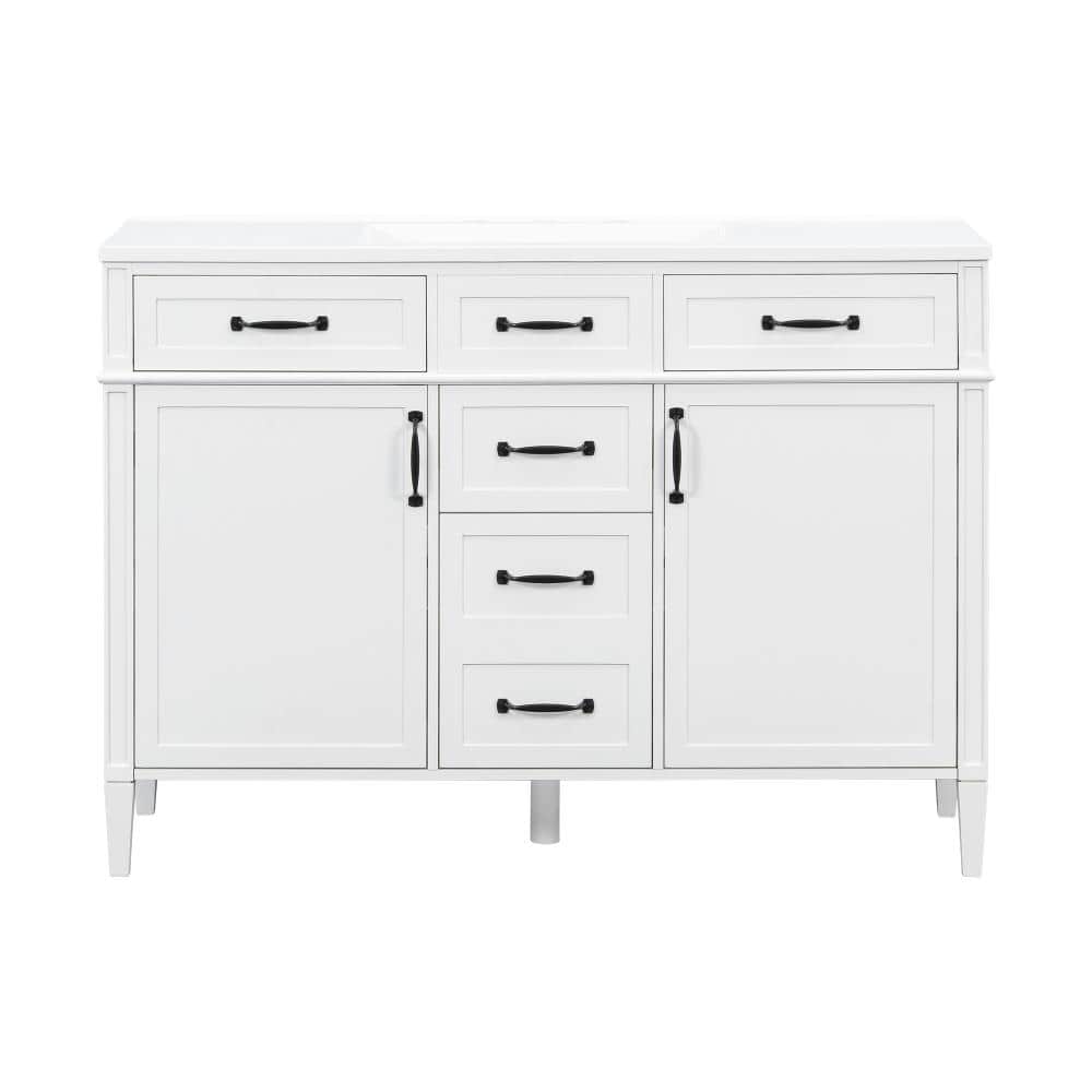 48 in. W Freestanding MDF Bath Vanity with Composite Sink Top 4 Drawers and 2 Doors in White price history on PriceWatchPro