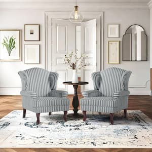 Uixe Stripe Navy Linen Wood Legs Upholstered Accent Arm Chair with