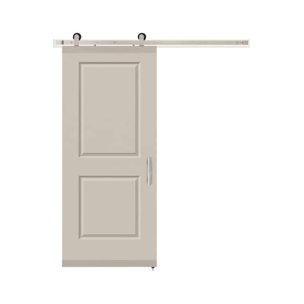 JELD-WEN 36 in. x 84 in. Carrara 2 Panel Solid Core Primed Molded Composite Barn Door with Modern Hardware Kit