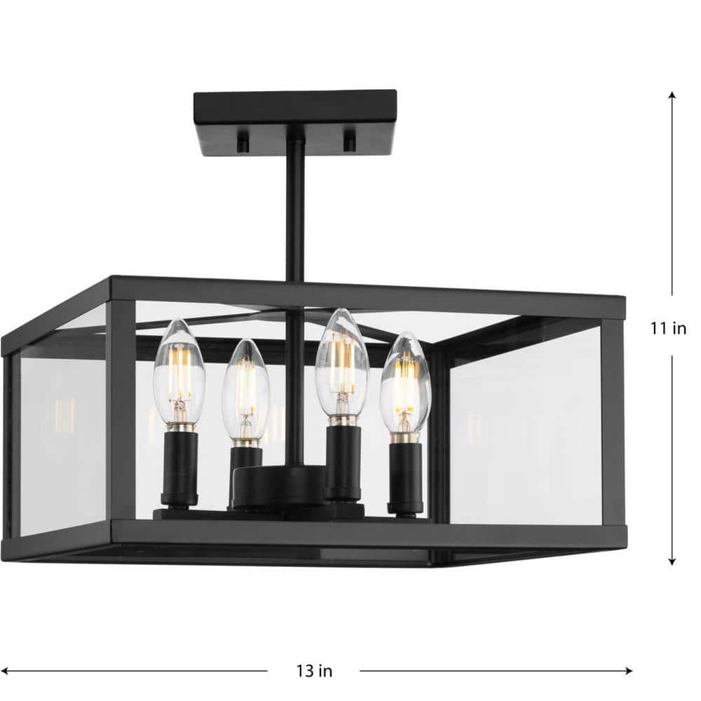 Hillcrest Matte Black 4-Light Semi-Flush Mount with Clear Glass