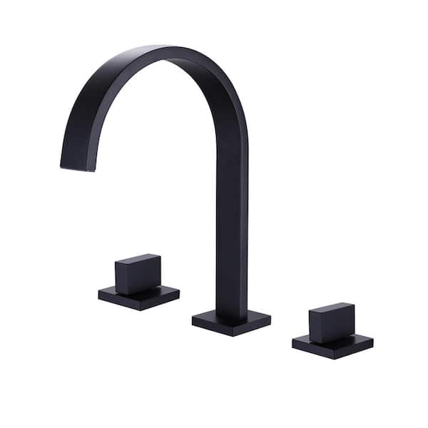Aurora Decor Dill 8 in. Widespread 3 Hole 2-Handle Waterful Bathroom Faucet in Matte Black