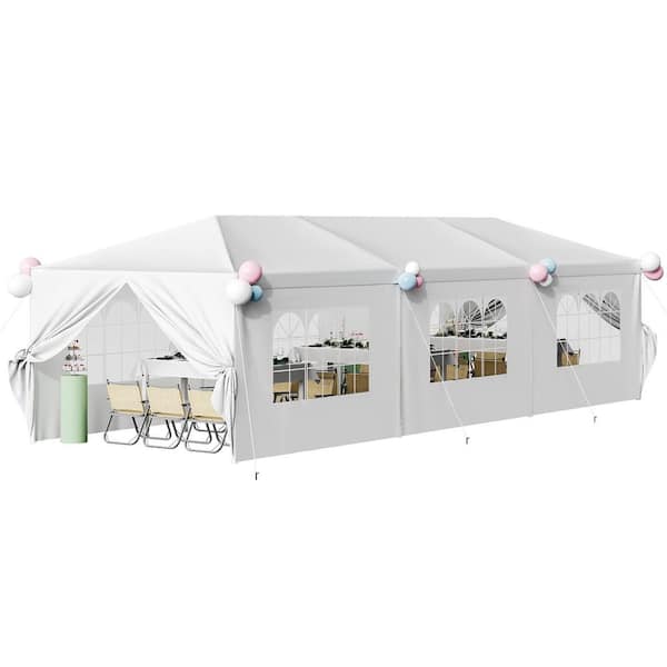 10 ft. x 30 ft. Outdoor White Party Tent with 7 Removable Sidewalls, Heavy Duty Canopy for Events