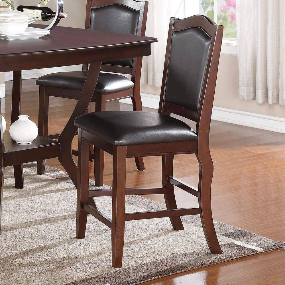 GOJANE Dark Brown Faux Leather Upholstery Seat Back Wood Finish Counter Height Dining Chairs