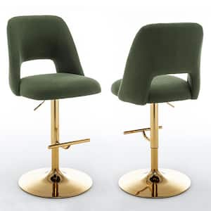 Jovana 41 in. Boucle Fabric Green Low Back Gold Metal Frame Adjustable Bar Stool with Swivels (Set of 2)