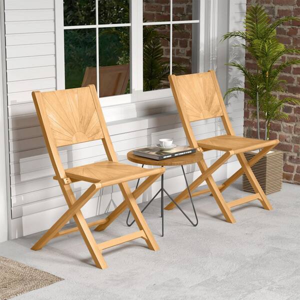 Kadehome 2 Pieces Teak Wood Folding Patio Outdoor Dining Chairs