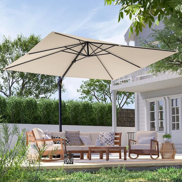 10 x 8 ft. Metal Rectangle Cantilever Patio Umbrella Solution-Dyed Fabric and 360° Rotation System in Sand