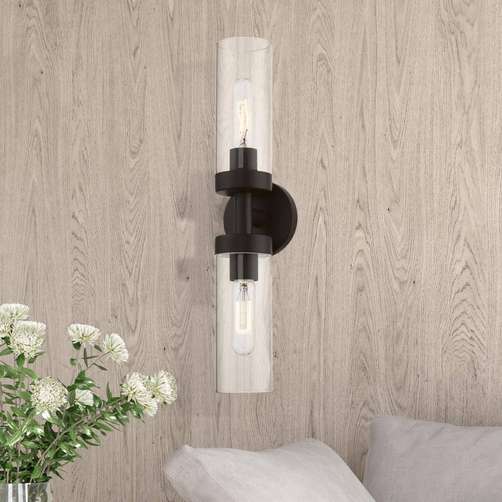 Ludlow Urban Minimal 2-Light Bronze Vanity with Clear Glass Shades