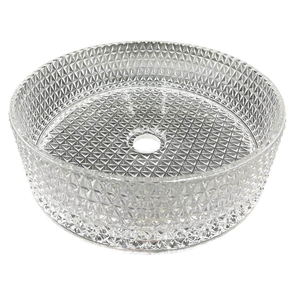 Crystal Clear Textured Glass Circular Bathroom Vessel Sink