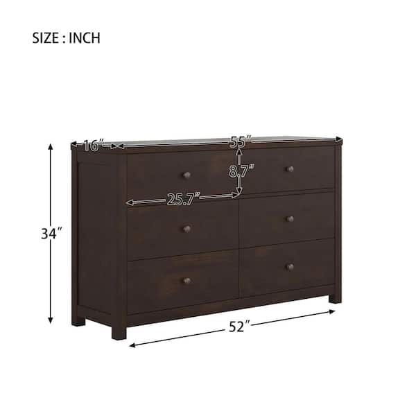 Polibi Solid Wood 6 Drawer Double Dresser in Dark Brown (mirror not  included) RS-SW6DDD - The Home Depot
